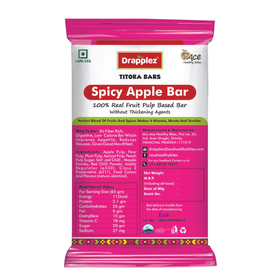 Drapplez Spicy Apple Bar snack pack, 100% real fruit pulp, Indian vegetarian healthy bar